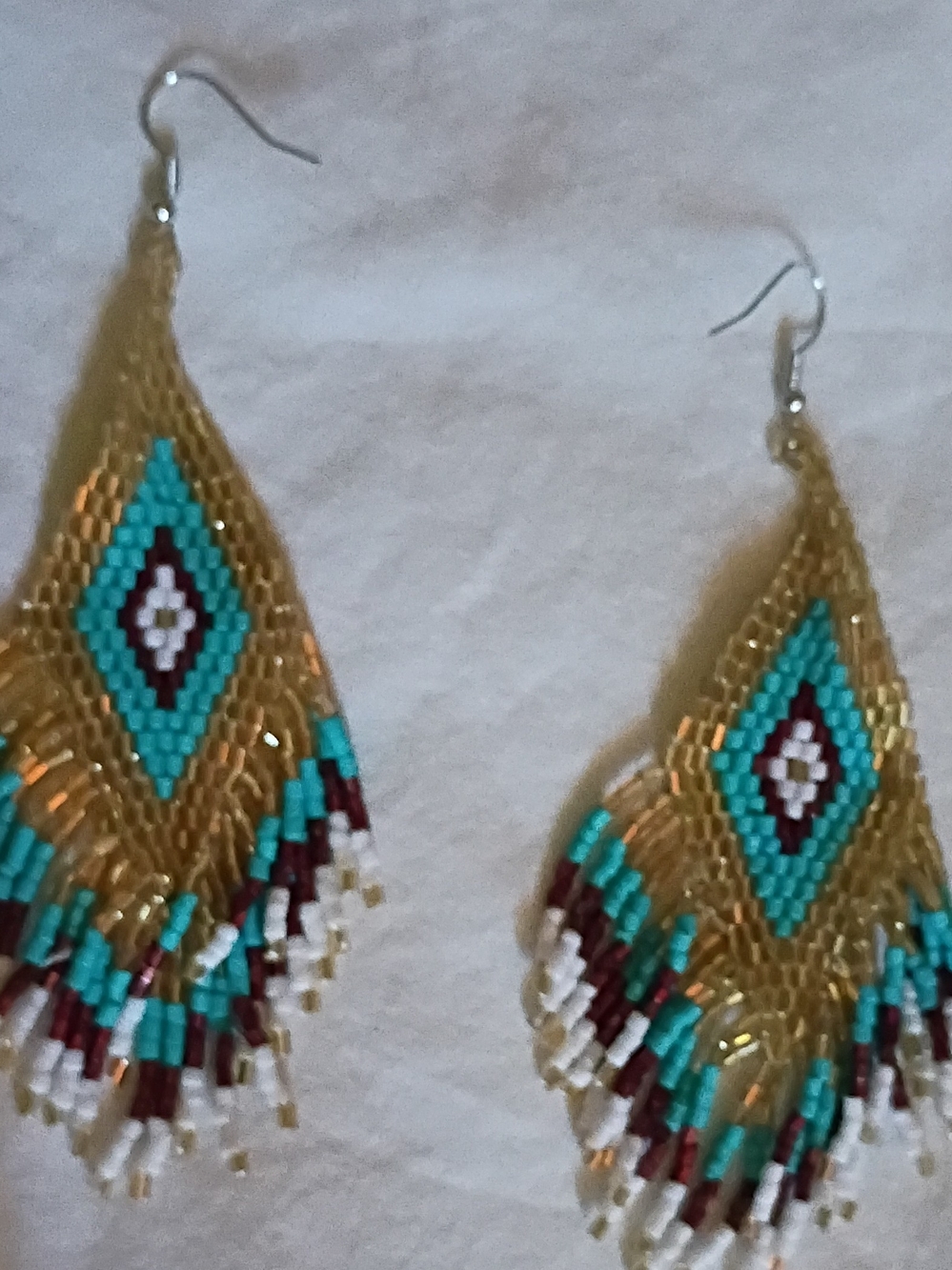 Handmade Turquoise & Gold Beaded Fringe Earrings - Women Jewelry